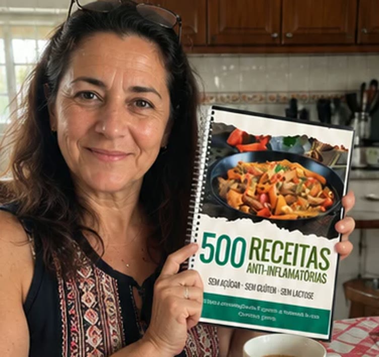 Mulher a segurar o livro de receitas impresso